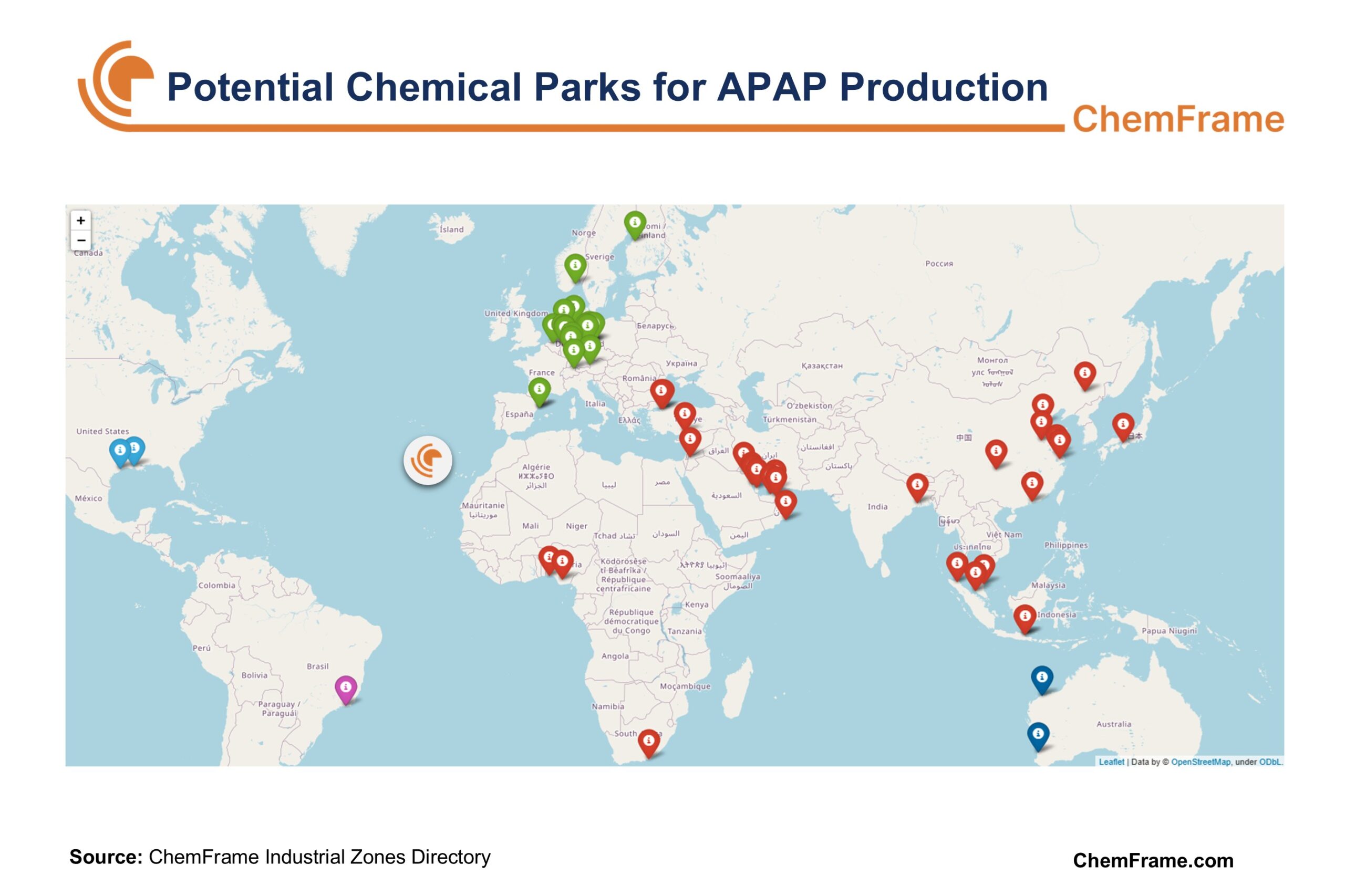 Global APAP chemical park locations by ChemFrame.